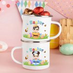 Personalised Colourful Broken Eggshell Cartoon Butterfly 11oz Silver Rim Stainless Steel Enamel Mug with Name Easter Family Gathering Gift for Kids