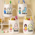 Personalized Easter Egg Cartoon Character Bunny Ears Egg Hunt Basket with Initial and Name Birthday Party Favors Gift for Kids