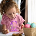 Personalized Cartoon Character Bunny Costume Eggs Initial 100% Cotton T-shirt with Name Easter Birthday Gift for Boys Girls