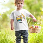 Personalized Bunny Ear Cartoon Character Excavator Easter Eggs 100% Cotton Kid T-Shirt with Name Easter Birthday Gift for Boys Girls