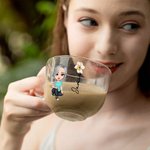 Personalised Cartoon Character Birth Flower Clear Glass Coffee Tea Cup and Acrylic Coaster with Name Anniversary Birthday Gift for Women Girls