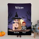 Personalized Halloween Theme Witch Vampire Cartoon Character Soft Throw Blanket with 1-6 Names Home Decor Holiday Party Gift for Family Kids