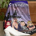 Personalized Halloween Theme Witch Vampire Cartoon Character Soft Throw Blanket with 1-6 Names Home Decor Holiday Party Gift for Family Kids