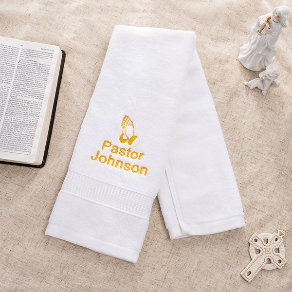 Personalized Praying Hands Super Absorbent 100% Cotton Pastor Towel with Name Kitchen Bathroom Decor Religious Sports Gift for Family Christian