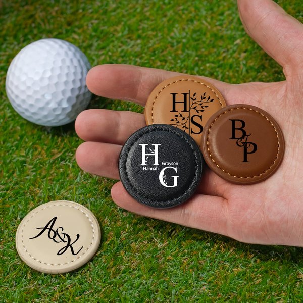Personalisierte Monogramm magnetische Leder Golf Ball Marker mit Initial und Name Golf Zubehör Geburtstag Sport Geschenk für Golfspieler