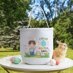 Personalised Official Egg Hunter Cartoon Character Canvas Bucket Bag with Name Easter Eggs Hunting Party Favors Gift for Boys Girls