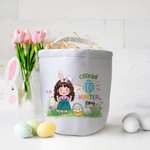 Personalised Official Egg Hunter Cartoon Character Canvas Bucket Bag with Name Easter Eggs Hunting Party Favors Gift for Boys Girls