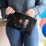 Personalized Cartoon Character Zodiac Birth Flower Portable Makeup Bag with Name Birthday Travel Accessories Gift for Women