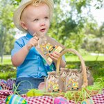 Personalized Cute Bunny Excavator Design Reusable Drawstring Burlap Treat Bag with Name Easter Party Gift for Kids