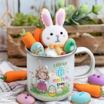 Personalisierte Ostern Offizielle Egg Hunter Cartoon Charakter 11oz Emaille Becher mit Namen Ostern Party Geschenk für Jungen Mädchen