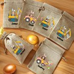 Personalizzato coniglietto personaggio cartoon escavatore uova di Pasqua riutilizzabile coulisse Burlap trattare borsa con nome regalo di festa di Pasqua per i bambini