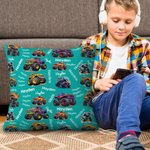 Personalized Cartoon Truck Off-road Vehicle Design Name Cloud Soft Throw Pillow Cover Home Decor Birthday Gift for Family Kids