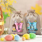 Personalizzato personaggio Cartoon Bunny Chick Bow Initial riutilizzabile coulisse Burlap Treat Bag con nome Easter Party Gift per bambini