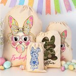 Personalised Cute Bow Bunny Drawstring Gift Bag with Name Easter Party Gift for Kids Family