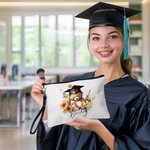 Personalized Cartoon Graduation Hat Bear Floral Cosmetic Bag with Name Birthday Graduation Gift for Graduates