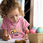 Personalized Bunny Ear Cartoon Character Excavator Easter Eggs 100% Cotton Kid T-Shirt with Name Easter Birthday Gift for Boys Girls