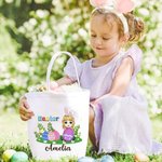 Personalized Easter Eggs Glassland Cartoon Character Canvas Easter Basket with Name Easter Eggs Hunting Party Favor Gift for Boys Girls