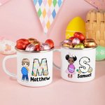 Personalisierte Osterhase Ei Cartoon Charakter 11oz Emaille Becher mit Initialen und Namen Ostern Party Geschenk für Jungen Mädchen