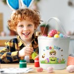 Personalised Colourful Broken Eggshell Cartoon Character Butterfly Canvas Bucket Bag with Name Easter Egg Hunting Party Favors Gift for Boys Girls