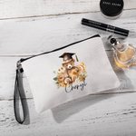 Personalized Cartoon Graduation Hat Bear Floral Cosmetic Bag with Name Birthday Graduation Gift for Graduates