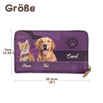 Personalisierte Retro 1-3 Katze Hund Fotos PU-Leder Geldbörse mit Namen Mehreren Fächern Reißverschluss Geburtstag Urlaub Geschenk für Tierliebhaber