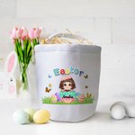Personalised Colourful Broken Eggshell Cartoon Character Butterfly Canvas Bucket Bag with Name Easter Egg Hunting Party Favors Gift for Boys Girls