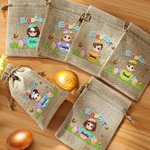 Personalised Easter Eggs Butterfly Grassland Cartoon Character Drawstring Burlap Treat Bag with Name Easter Eggs Hunting Gift for Boys Girls