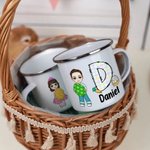 Personalisierte Osterhase Ei Cartoon Charakter 11oz Emaille Becher mit Initialen und Namen Ostern Party Geschenk für Jungen Mädchen