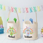 Personalized Rainbow Eggs Bunny Costume Cartoon Character Basket with Name Easter Party Birthday Gift for Boys Girls