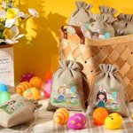 Gepersonaliseerde Officiële Ei Jager Cartoon karakter koord Burlap traktatie zak met naam Pasen partij Favor Gift voor jongens meisjes