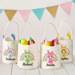Personalized Rainbow Eggs Bunny Costume Cartoon Character Basket with Name Easter Party Birthday Gift for Boys Girls