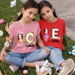 Personalized Cute Holding Easter Egg Cartoon Boy Girl Initial 100% Cotton Kid T-shirt with Name Easter Theme Party Favors Gift for Kids