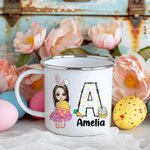 Personalisierte Osterhase Ei Cartoon Charakter 11oz Emaille Becher mit Initialen und Namen Ostern Party Geschenk für Jungen Mädchen