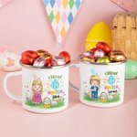 Personalisierte Ostern Offizielle Egg Hunter Cartoon Charakter 11oz Emaille Becher mit Namen Ostern Party Geschenk für Jungen Mädchen