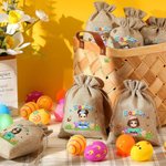 Personalised Easter Eggs Butterfly Grassland Cartoon Character Drawstring Burlap Treat Bag with Name Easter Eggs Hunting Gift for Boys Girls
