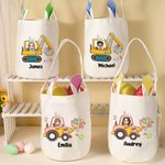 Personalizzato Cartoon Boy Girl Excavator Theme Bunny Ears Bucket Bag Basket con nome Easter Egg Hunt Supplies Birthday Party Favors Gift for Kids