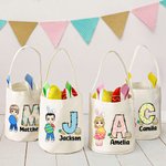 Personalized Easter Egg Cartoon Character Bunny Ears Egg Hunt Basket with Initial and Name Birthday Party Favors Gift for Kids