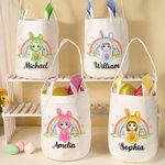Personalized Rainbow Eggs Bunny Costume Cartoon Character Basket with Name Easter Party Birthday Gift for Boys Girls