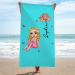Personalized Multicolor Cartoon Graduate Oversized Quick Dry Beach Towel with Birth Flower and Name Graduation Beach Pool Party Gift for Women