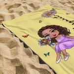 Personalized Multicolor Cartoon Graduate Oversized Quick Dry Beach Towel with Birth Flower and Name Graduation Beach Pool Party Gift for Women