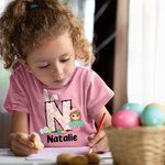 Personalized Easter Eggs Cartoon Character Bunny Ears Initial 100% Cotton Kid T-shirt with Name Easter Party Gift for Boys Girls