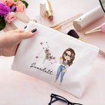 Personalized Cartoon Character Zodiac Birth Flower Portable Makeup Bag with Name Birthday Travel Accessories Gift for Women