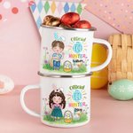 Personalisierte Ostern Offizielle Egg Hunter Cartoon Charakter 11oz Emaille Becher mit Namen Ostern Party Geschenk für Jungen Mädchen