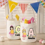 Personalized Easter Egg Cartoon Character Bunny Ears Egg Hunt Basket with Initial and Name Birthday Party Favors Gift for Kids