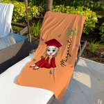 Personalized Multicolor Cartoon Graduate Oversized Quick Dry Beach Towel with Birth Flower and Name Graduation Beach Pool Party Gift for Women