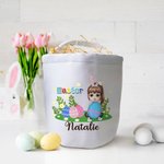 Personalized Easter Eggs Glassland Cartoon Character Canvas Easter Basket with Name Easter Eggs Hunting Party Favor Gift for Boys Girls
