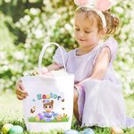 Personalised Colourful Broken Eggshell Cartoon Character Butterfly Canvas Bucket Bag with Name Easter Egg Hunting Party Favors Gift for Boys Girls