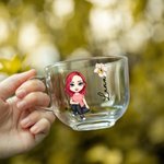 Personalised Cartoon Character Birth Flower Clear Glass Coffee Tea Cup and Acrylic Coaster with Name Anniversary Birthday Gift for Women Girls