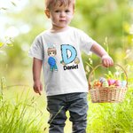 Personalized Cute Holding Easter Egg Cartoon Boy Girl Initial 100% Cotton Kid T-shirt with Name Easter Theme Party Favors Gift for Kids