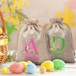 Personalized Cartoon Easter Bunny Character Reusable Drawstring Burlap Treat Bag with Initial and Name Easter Party Gift for Kids